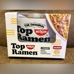 Top Ramen Noodles Dish with Spoon and Chopsticks - NEW